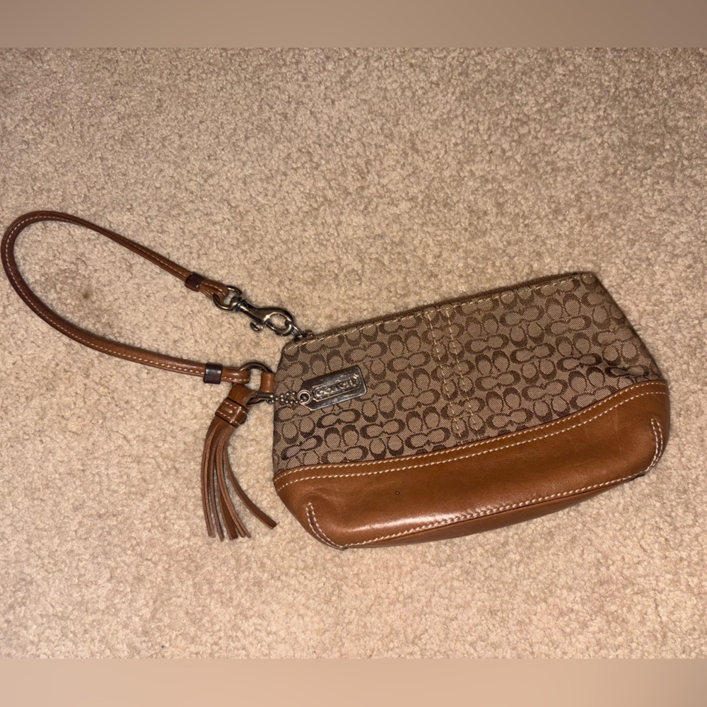 Coach Tan and Brown Wristlet Wallet